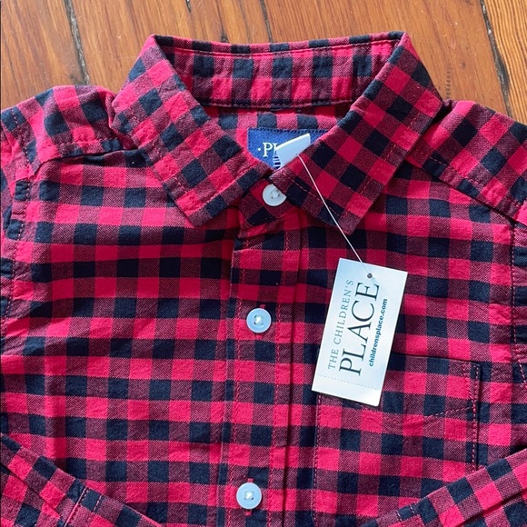 NWT! Toddler Boys Red/Black Gingham Button Down - Picture 2 of 4